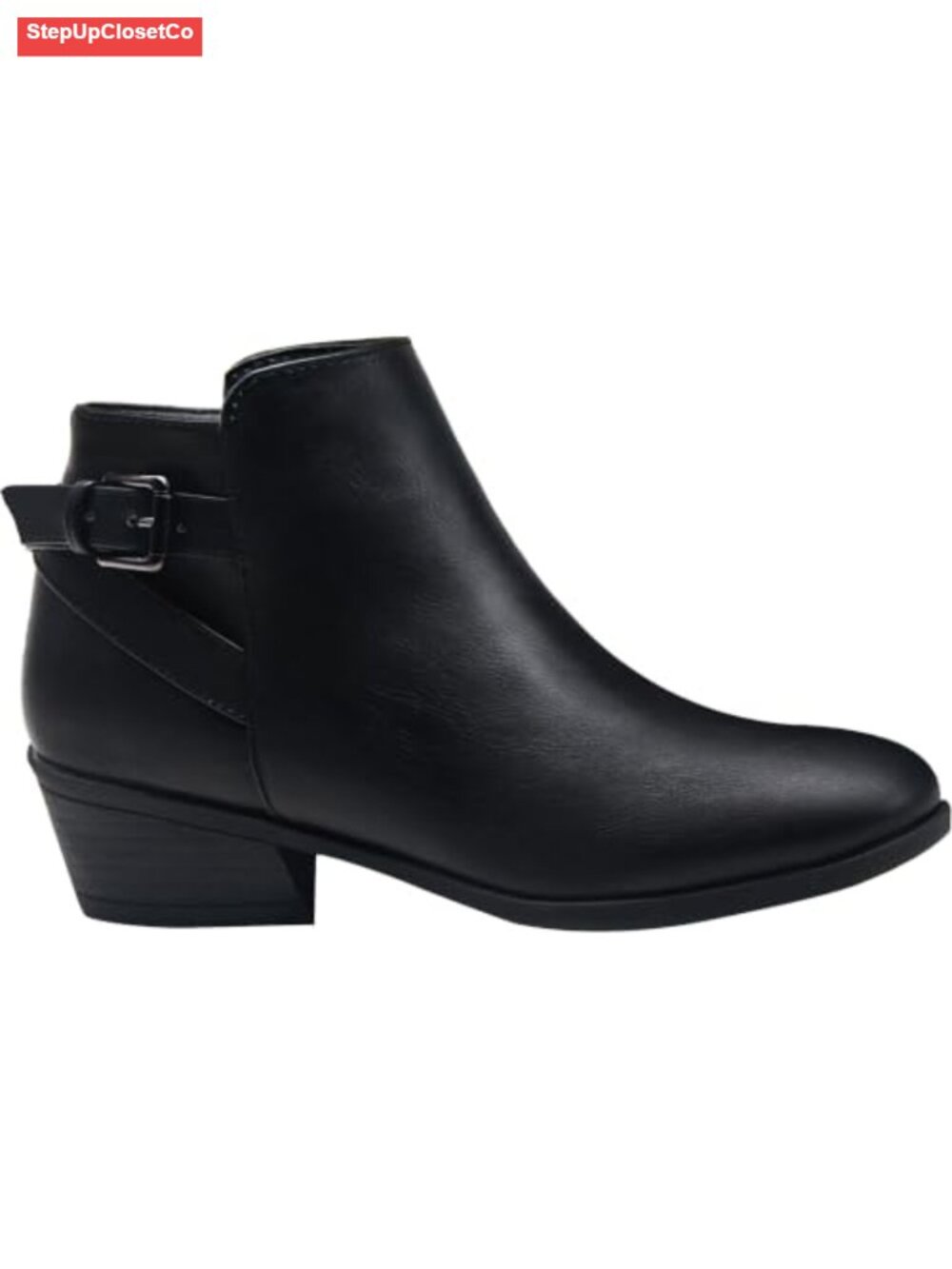 Faux Leather Ankle Boots Low Block Heel Round Toe Western Booties